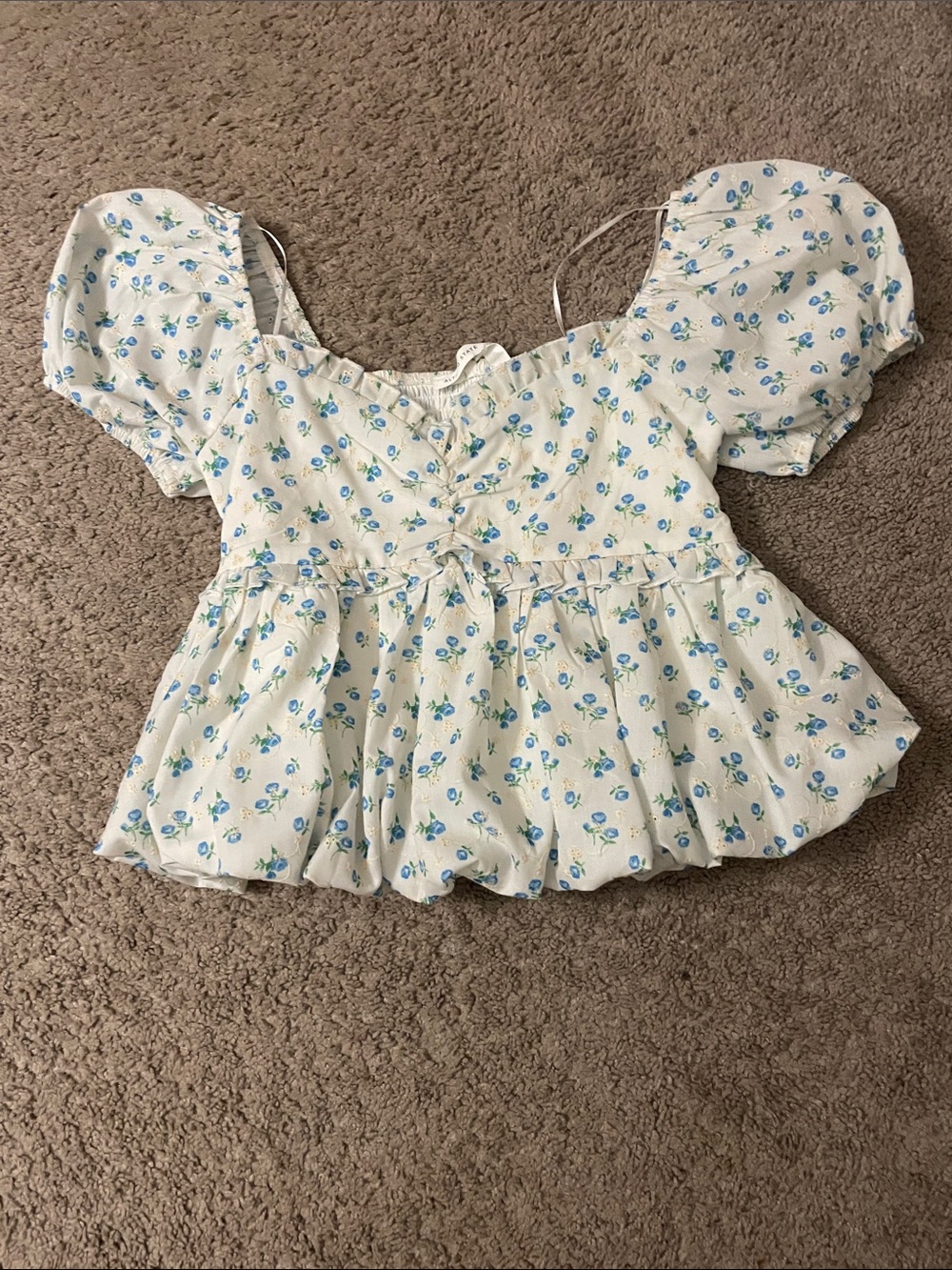 Altar'd State White Peplum Top with Blue Floral Print